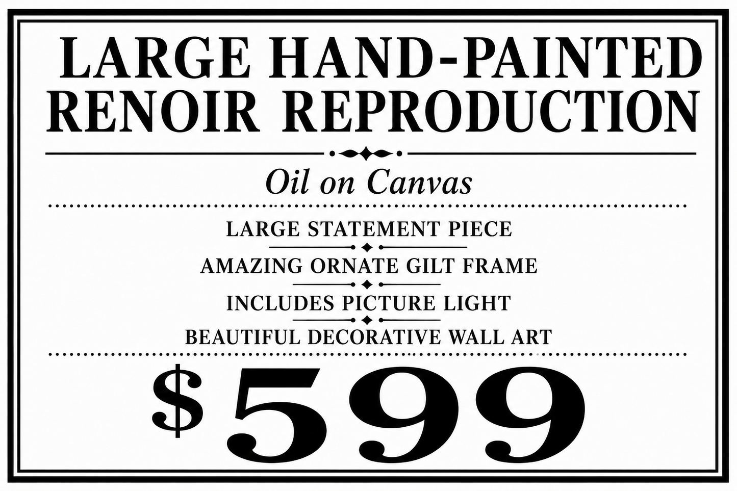 Large Hand-Painted Renoir Reproduction in Ornate Gilt Frame with Picture Light