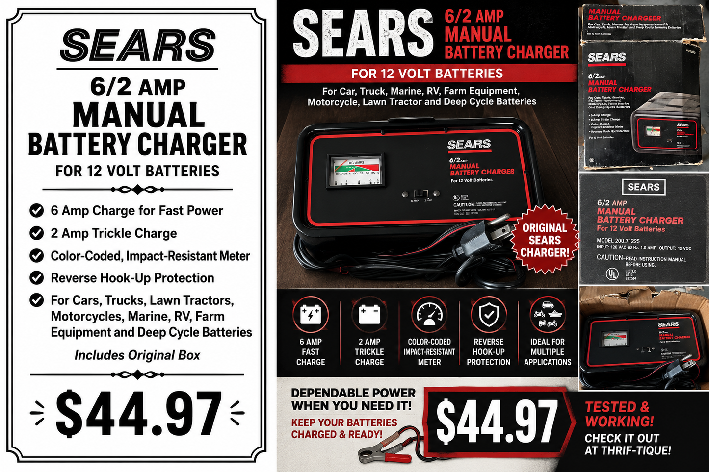 Sears 6/2 Amp Manual Battery Charger (12-Volt)