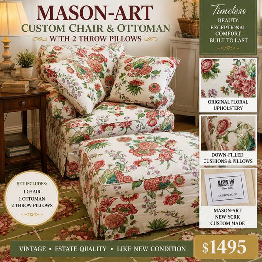 Mason-Art New York Custom Chair & Ottoman with Down Cushions – Estate Quality