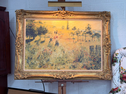 Large Hand-Painted Renoir Reproduction in Ornate Gilt Frame with Picture Light