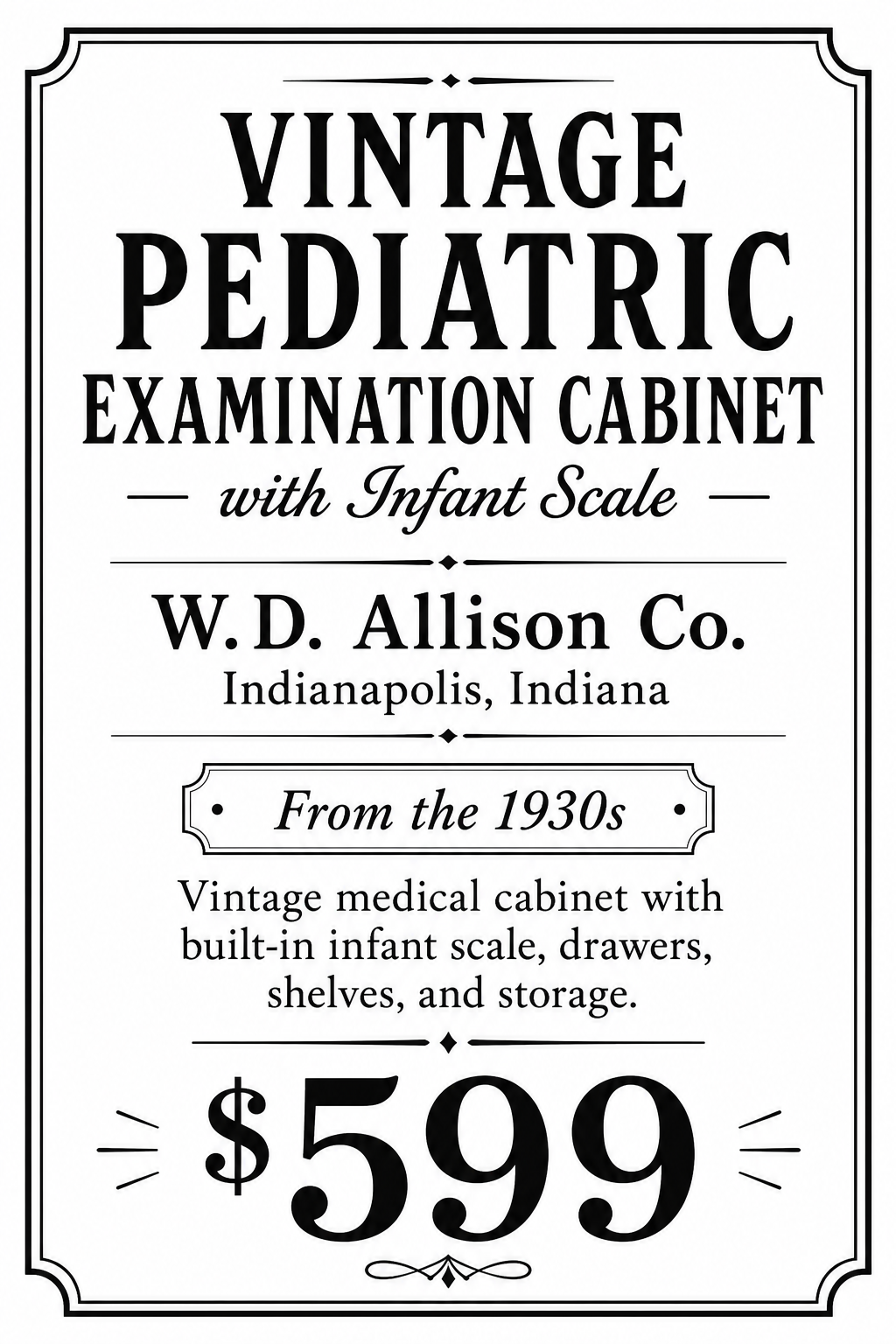 Vintage 1930s W.D. Allison Pediatric Examination Cabinet with Infant Scale