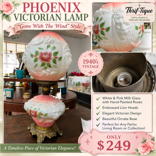 Vintage Phoenix “Gone With the Wind” Parlor Lamp – 1940s – Pink & White Milk Glass