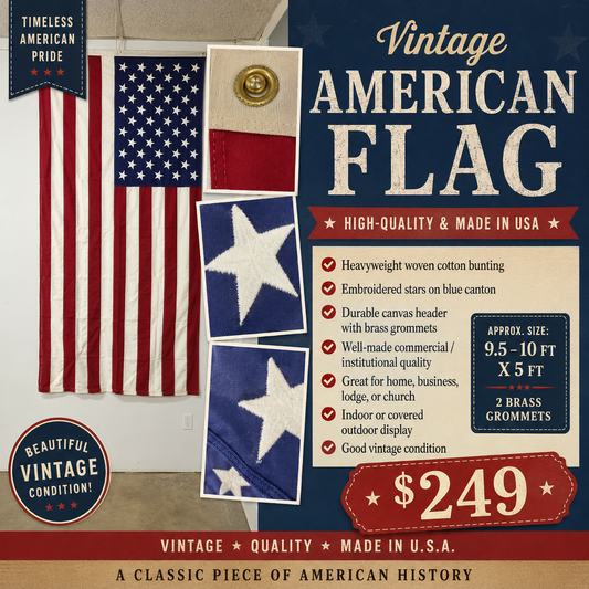 Vintage Embroidered American Flag - Large Commercial Grade
