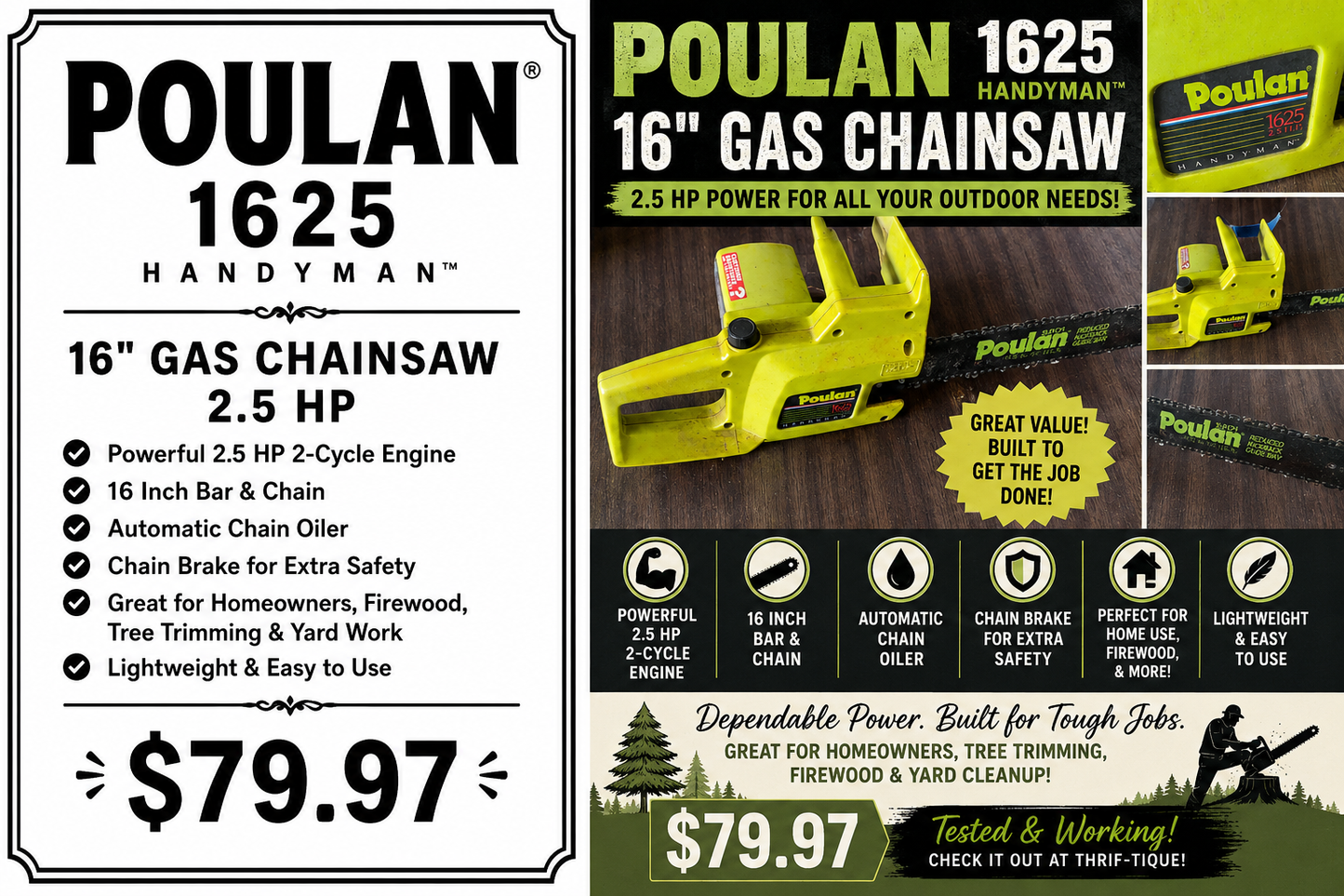 Poulan 1625 Handyman 16” Gas Chainsaw