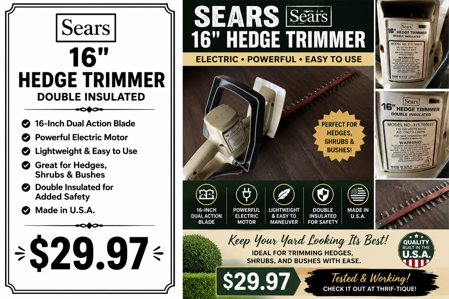 Sears 16” Electric Hedge Trimmer