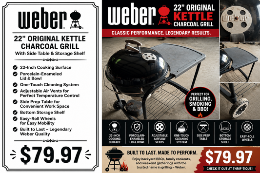 Weber 22” Original Kettle Charcoal Grill with Side Table