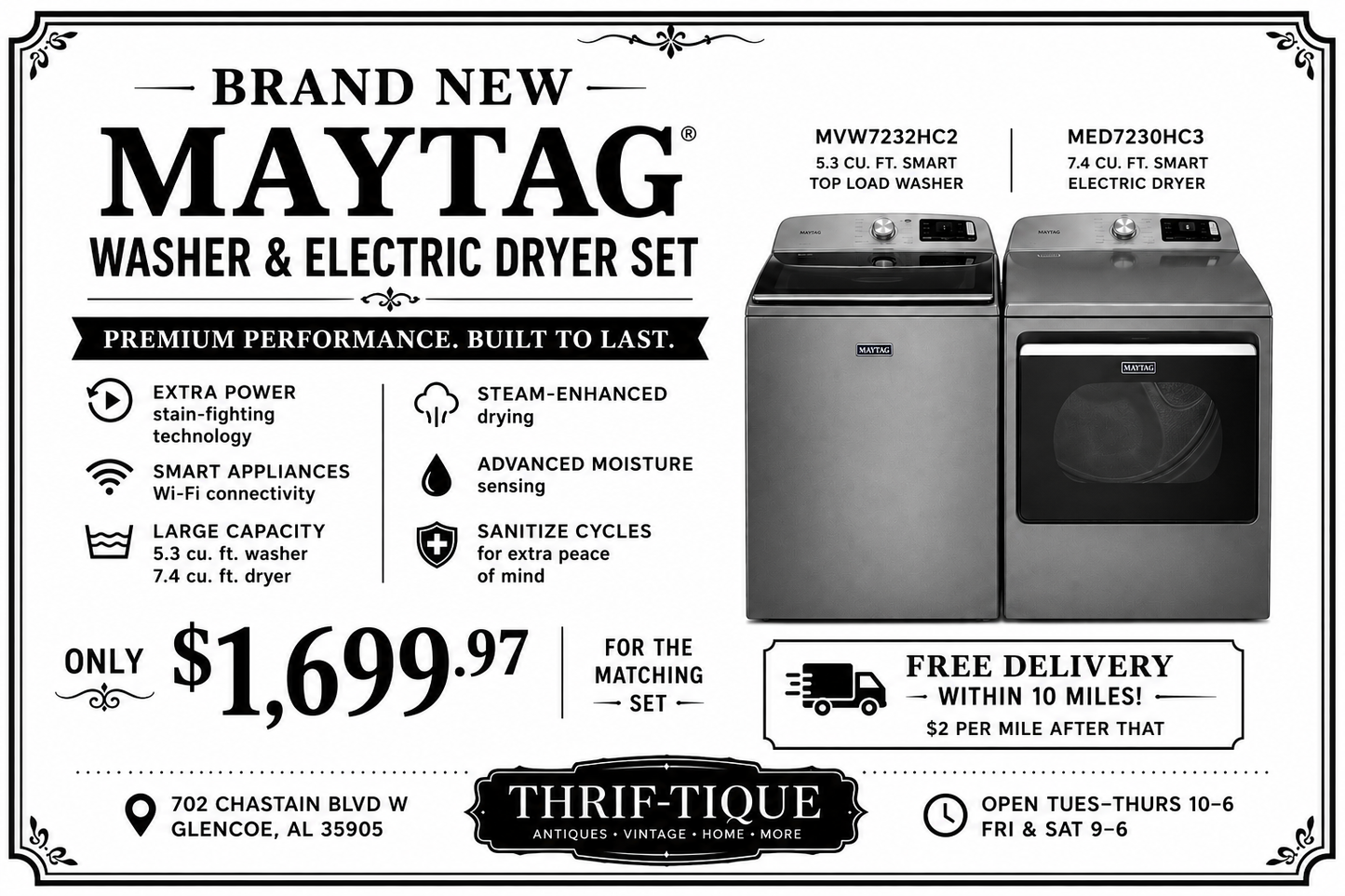 Brand New Maytag Smart Washer & Electric Dryer Set – 5.3 cu. ft. Washer / 7.4 cu. ft. Electric Dryer