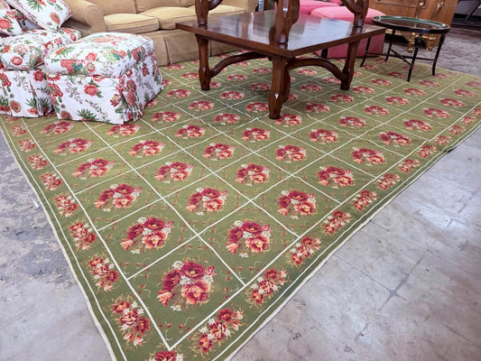 Vintage Hand-Stitched Needlepoint Area Rug 10’ x 14’ – Estate Quality
